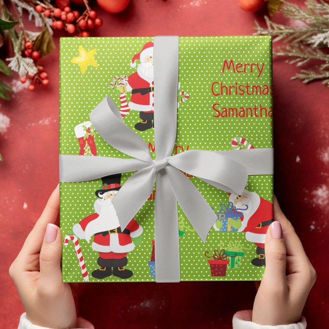 Cute Santa Personlig God jul Colorful Presentpapper (Skapare uppladdad)