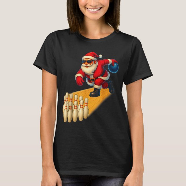 Cute Santa Playing Bowling Ball And Ns Bowler Chri T Shirt (Framsida)
