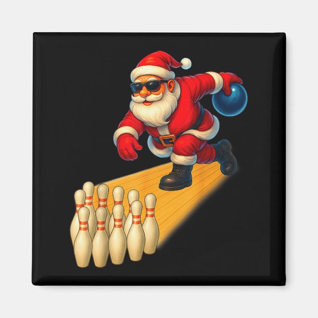 Cute Santa Playing Bowling Ball And Pins Bowler Ch Magnet (Framsidan)