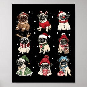Cute Santa Pug Funny Julafton Ljus Hundar Älskare  Poster