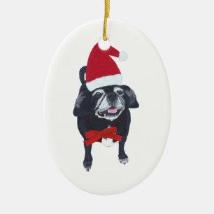 Cute Santa Pug-Hund - julprydnader Julgransprydnad Keramik