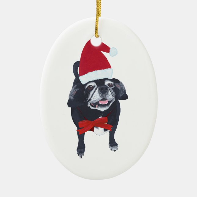 Cute Santa Pug-Hund - julprydnader Julgransprydnad Keramik (Framsidan)