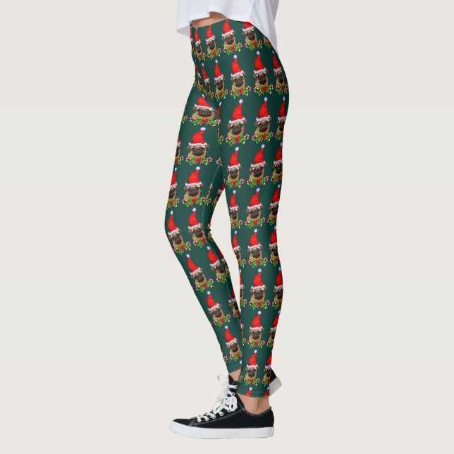 Cute Santa Pug-jul Leggings (Vänster)