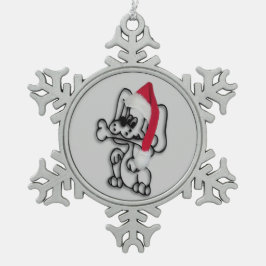 Cute Santa Puppy Hund Pewter Snowflake Ornament