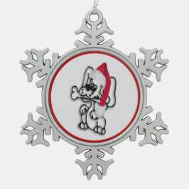 Cute Santa Puppy Hund Snöflinga Pewter Julgransprydnad