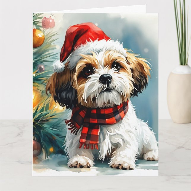 Cute Santa Puppy med Julgran Kort (Framsida)