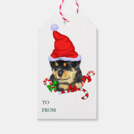Cute Santa Puppy Rottweiler jul Presentetikett