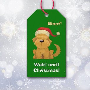 Cute Santa Puppy Vänta till jul Presentetikett