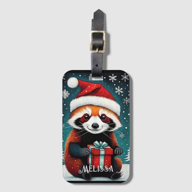 Cute Santa Red Panda Snowy Winter jul Bagagebricka (Framsida vertikal)