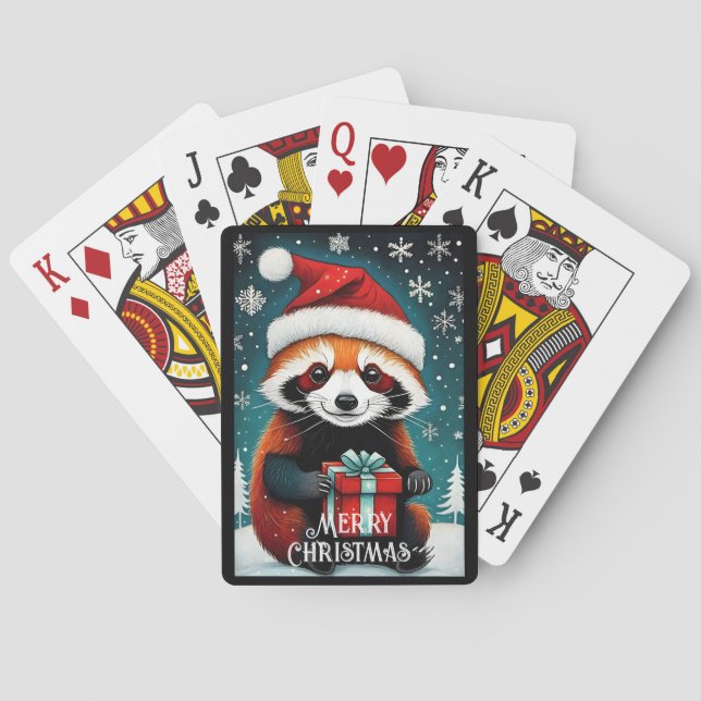 Cute Santa Red Panda Snowy Winter jul Casinokort (Baksidan)