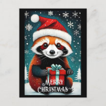 Cute Santa Red Panda Snowy Winter jul