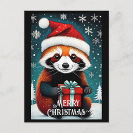 Cute Santa Red Panda Snowy Winter jul Vykort
