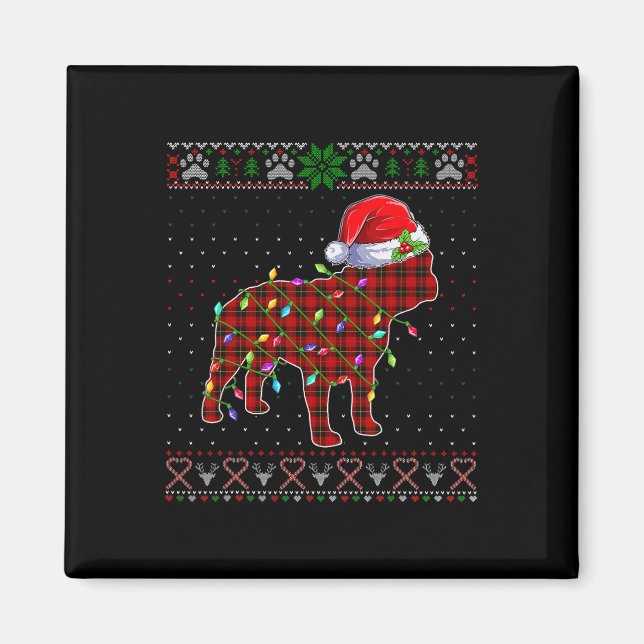 Cute Santa Red Play Fransk Bulldog Light Ugly Xma Magnet (Framsidan)