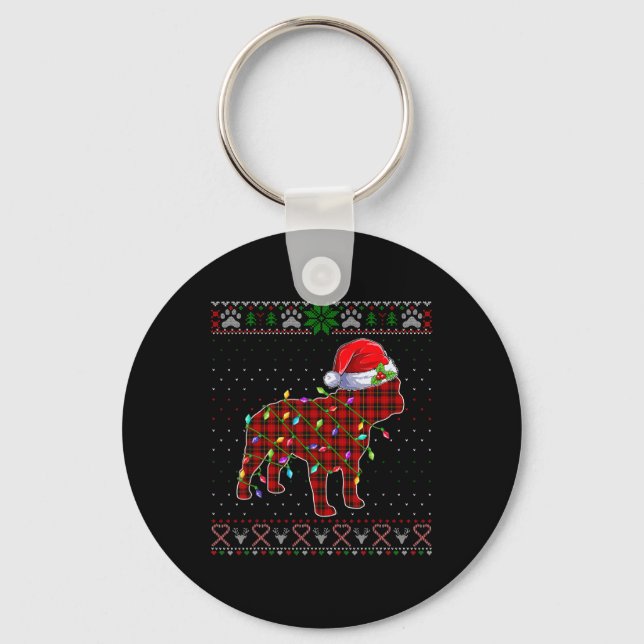 Cute Santa Red Play Fransk Bulldog Light Ugly Xma Nyckelring (Framsida)