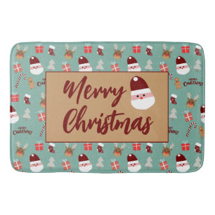 Cute Santa Reindeer Candy cane Gingerbröd Mönster Badrumsmatta