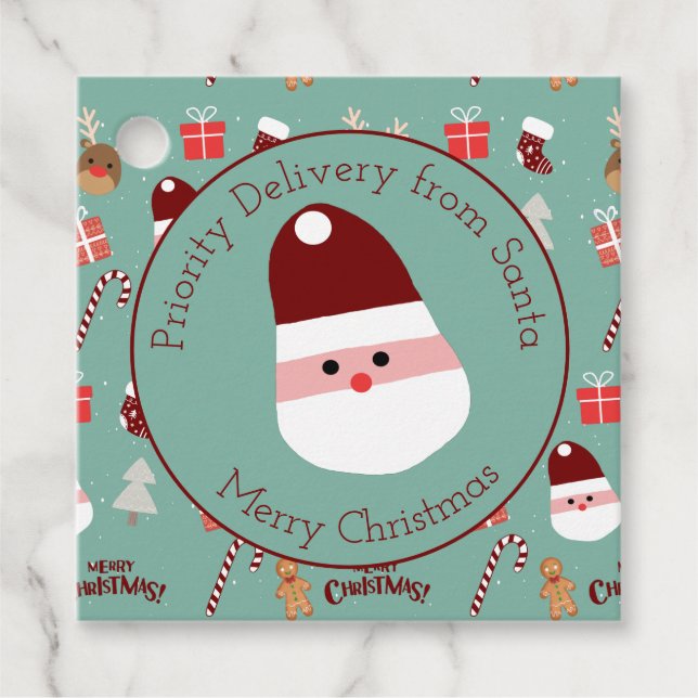 Cute Santa Reindeer Candy cane Gingerbröd Mönster Gåvor Etiketter (Framsida)