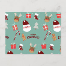 Cute Santa Reindeer Candy cane Gingerbröd Mönster