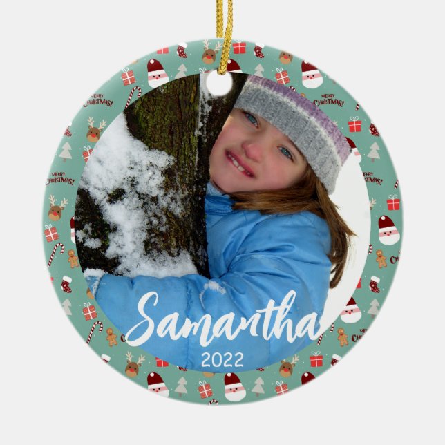 Cute Santa Reindeer Candy cane Gingerbröd Mönster Julgransprydnad Keramik (Framsidan)