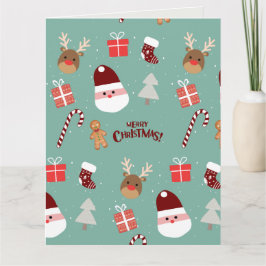 Cute Santa Reindeer Candy cane Gingerbröd Mönster Kort