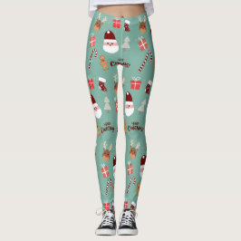 Cute Santa Reindeer Candy cane Gingerbröd Mönster Leggings
