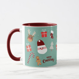 Cute Santa Reindeer Candy cane Gingerbröd Mönster Mugg