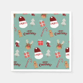 Cute Santa Reindeer Candy cane Gingerbröd Mönster Pappersservett