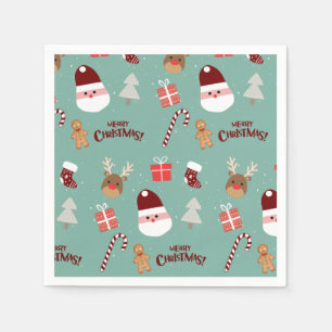 Cute Santa Reindeer Candy cane Gingerbröd Mönster Pappersservett