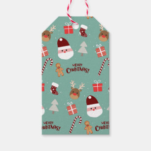 Cute Santa Reindeer Candy cane Gingerbröd Mönster Presentetikett
