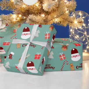 Cute Santa Reindeer Candy cane Gingerbröd Mönster Presentpapper