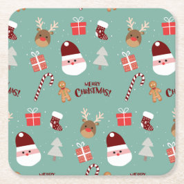 Cute Santa Reindeer Candy cane Gingerbröd Mönster Underlägg Papper Kvadrat