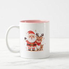Cute Santa & Reindeer Christmas Mug Två-Tonad Mugg