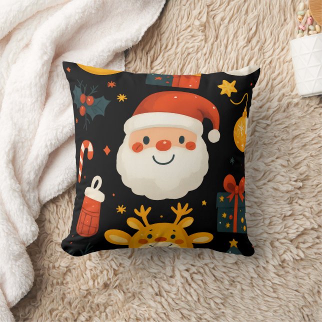 Cute Santa & Reindeer Christmas Pillow Kudde (Filt)