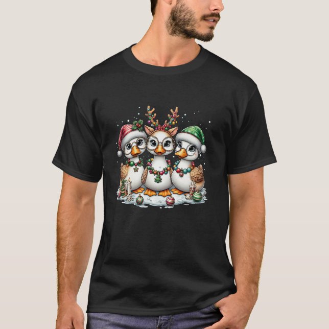 Cute Santa Reindeer Elf Goose jul Womens Manar T Shirt (Framsida)