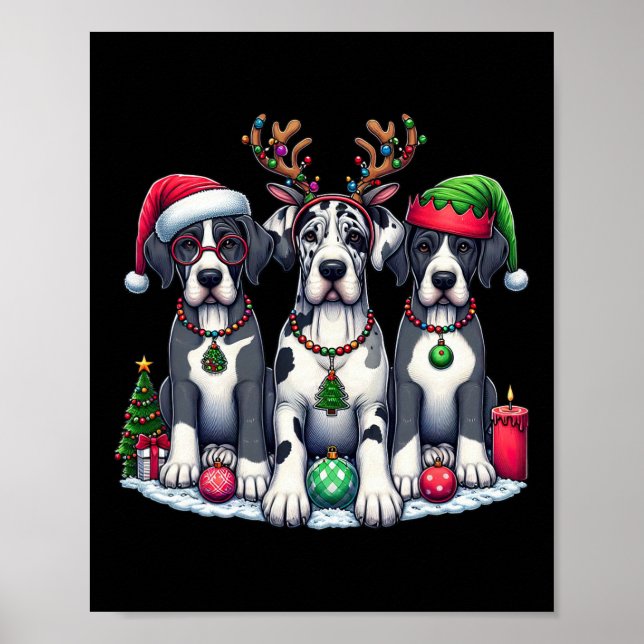 Cute Santa Reindeer Elf Great dane jul Kvinnor Poster (Framsidan)