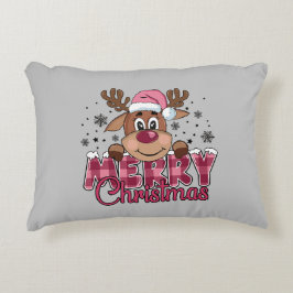 Cute Santa Reindeer Grått God jul Prydnadskudde