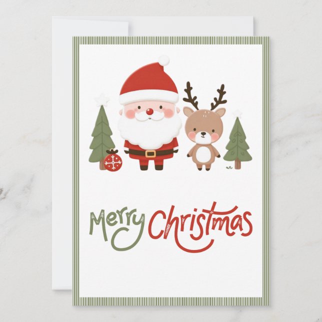 Cute Santa & Reindeer Inbjudningar (Framsida)
