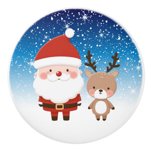 Cute Santa & Reindeer Knopp (Framsidan)