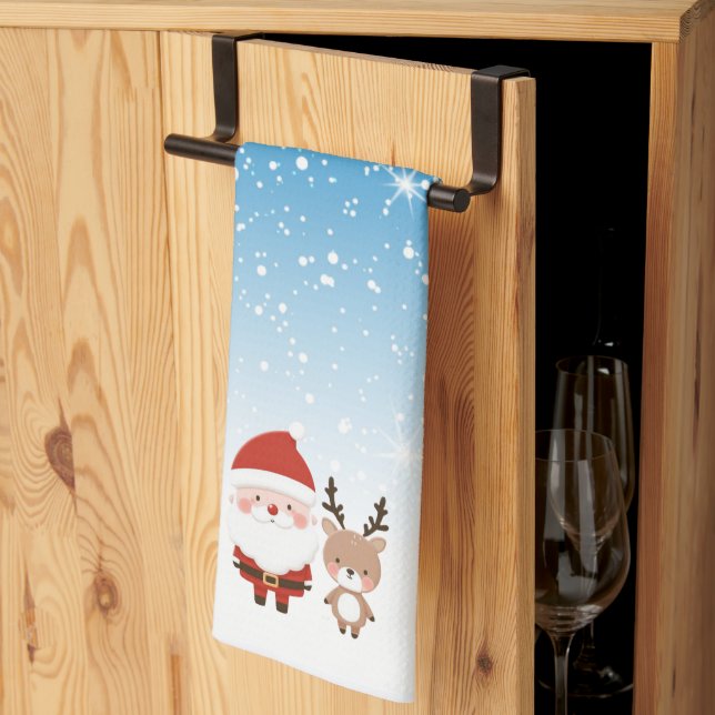 Cute Santa & Reindeer Kökshandduk (Thirds Fold)