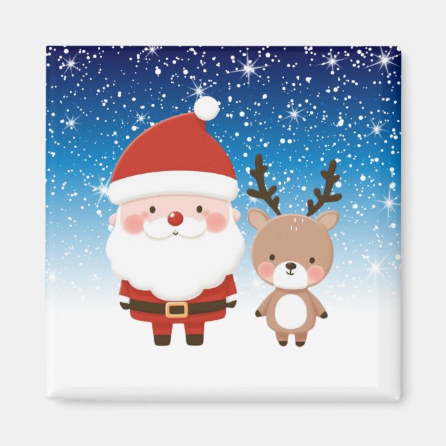 Cute Santa & Reindeer Magnet (Framsidan)