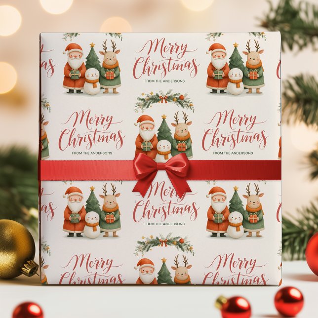Cute Santa Reindeer Name Merry Christmas Gift Presentpapper (Cute Santa Reindeer Name Merry Christmas Gift Wrapping Paper)