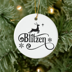 Cute Santa Reindeer Namn Blitzen jul Julgransprydnad Keramik