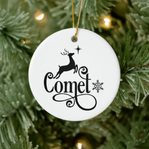 Cute Santa Reindeer Namn Comet jul Julgransprydnad Keramik