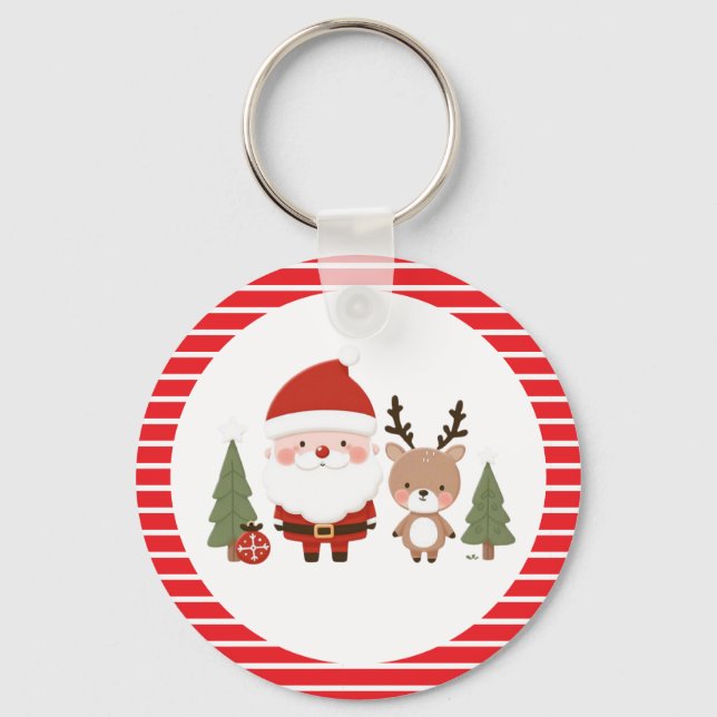 Cute Santa & Reindeer Nyckelring (Framsida)