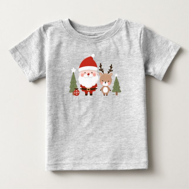 Cute Santa & Reindeer T Shirt (Framsida)