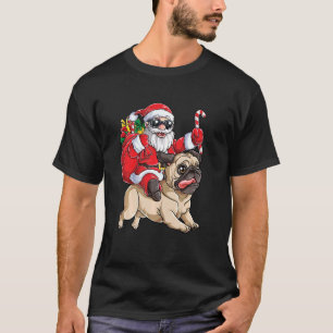 Cute Santa Riding Pug Hund Funny Pug Hund jul T Shirt