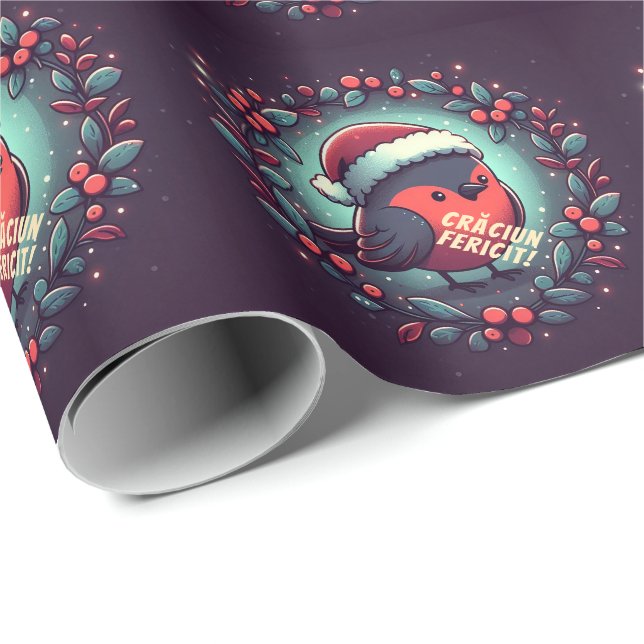 Cute Santa Robins Rumänska Flagga Presentpapper (Rullad Hörn)