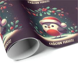Cute Santa Robins Rumänska Flagga Presentpapper