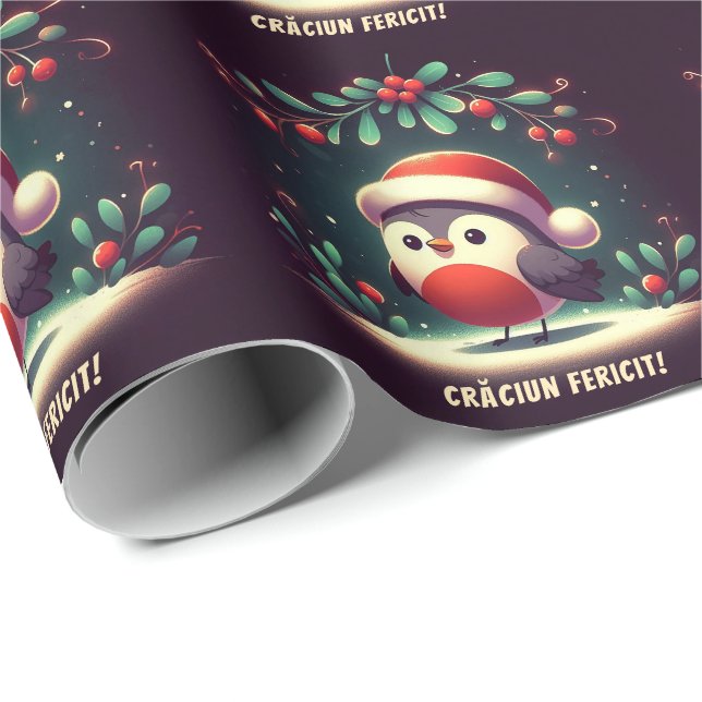 Cute Santa Robins Rumänska Flagga Presentpapper (Rullad Hörn)