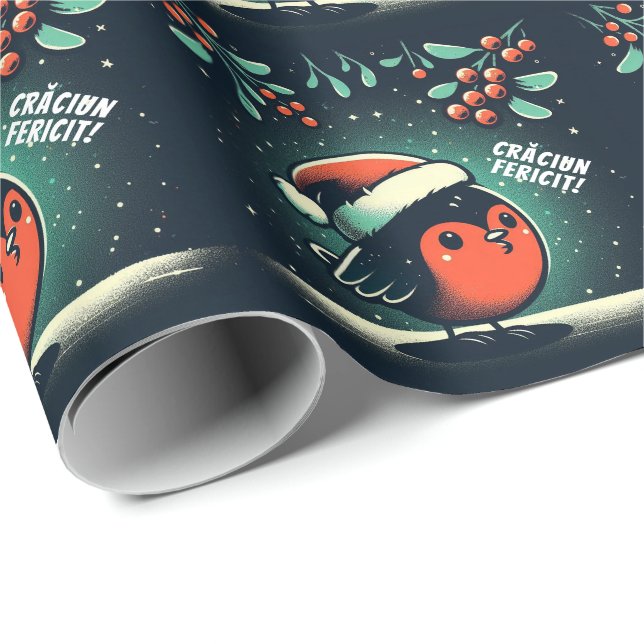 Cute Santa Robins Rumänska Flagga Presentpapper (Rullad Hörn)