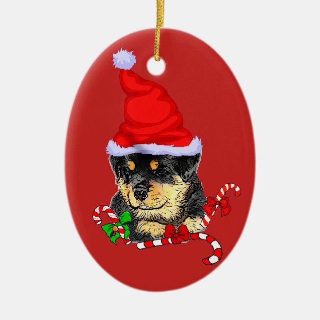 Cute Santa Rottweiler Puppy jul Julgransprydnad Keramik (Framsidan)